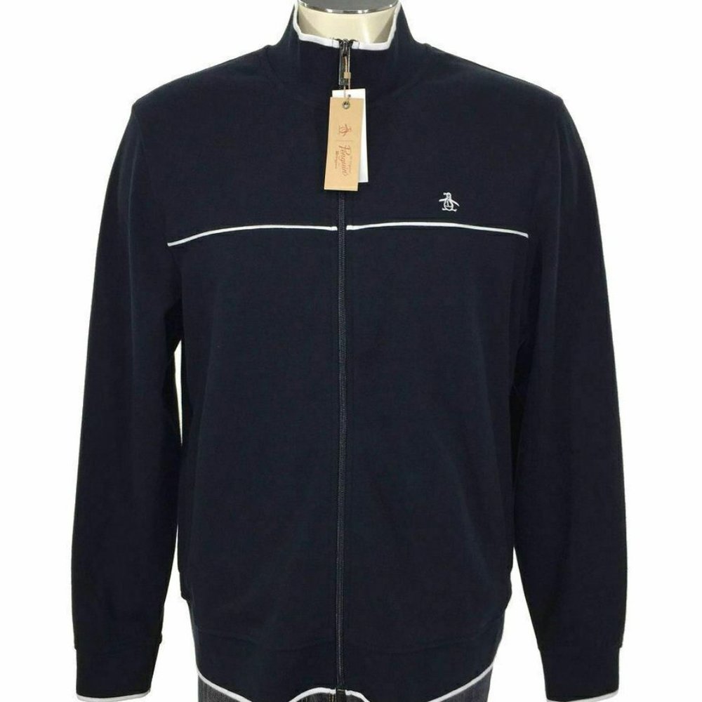 NEW $120 Original Penguin Knit Track Athletic Jacket! 2X Navy With Penguin Logo